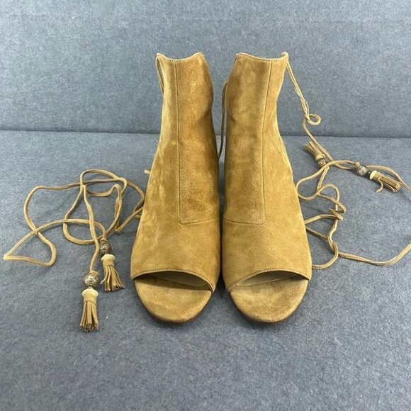 Brian Atwood Ankle Wrap Heel Tan Suede Leather Women’s Size 7.5 - Picture 10 of 15